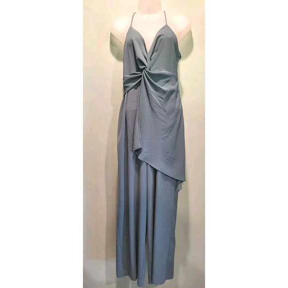 Zara Soft Green Sleeveless Twist V Neck Chiffon Jumpsuit Sz S - Picture 2 of 10